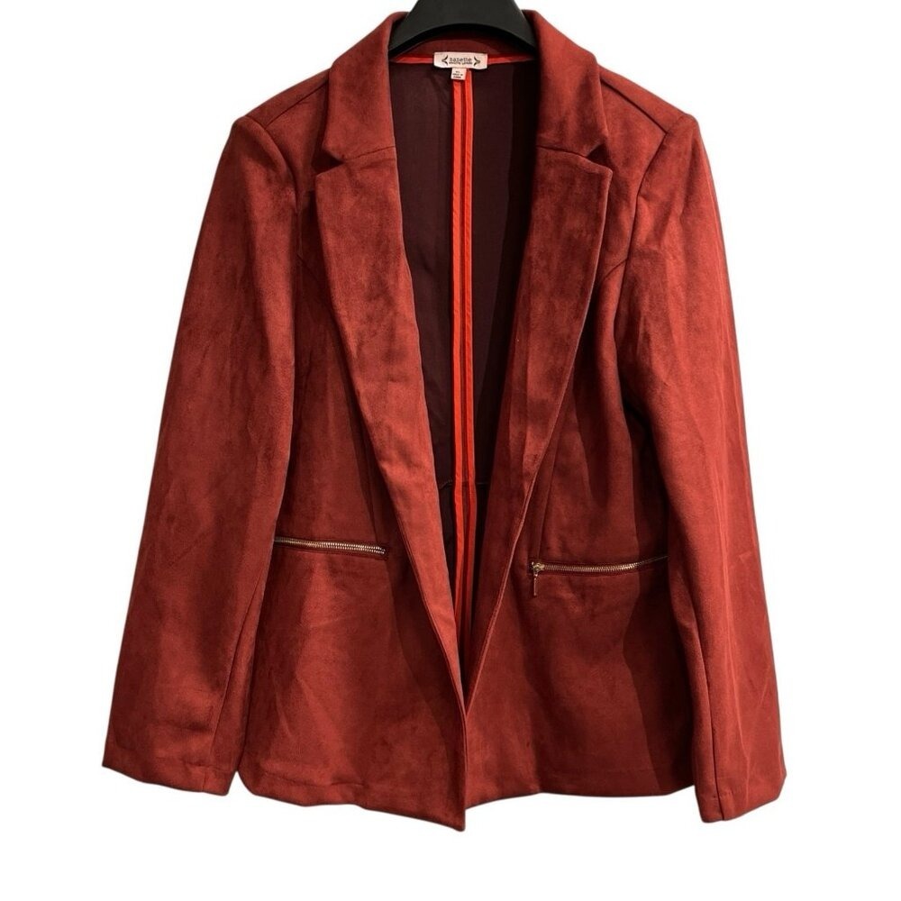 Nanette Lepore Womens XL Wine Red Faux Suede Open Front Blazer Jacket NJ4E114E5